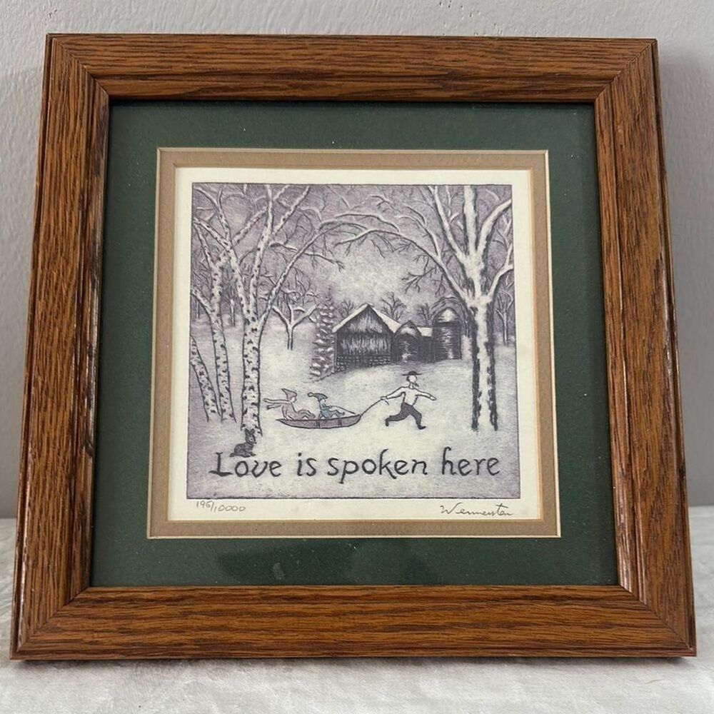 Artist Wemarta Signed & Numbered "Love is Spoken Here" Print Wood Frame